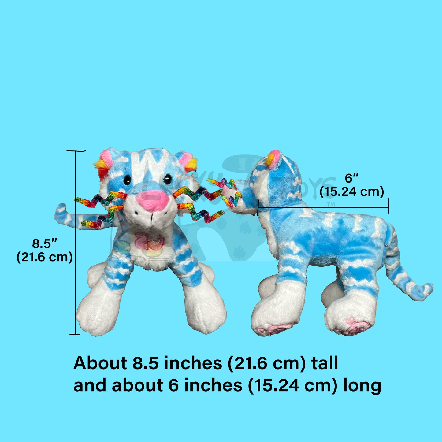 "20 Year Tiger" Webkinz Inspired Plush Blue and White Tiger with Rainbow Whiskers (Ships in 2-4 weeks)