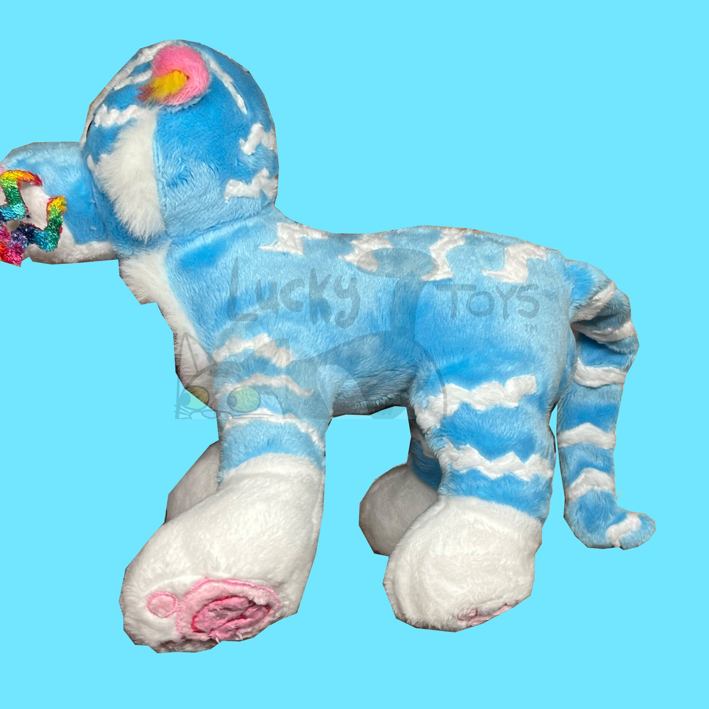 "20 Year Tiger" Webkinz Inspired Plush Blue and White Tiger with Rainbow Whiskers (Ships in 2-4 weeks)