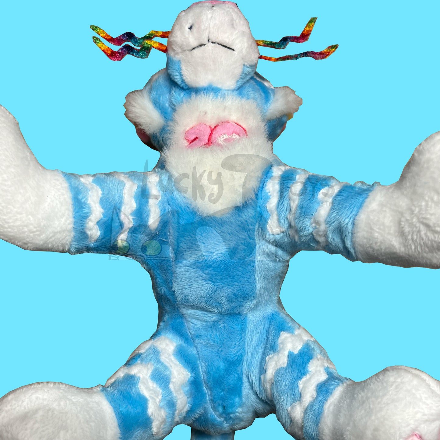 "20 Year Tiger" Webkinz Inspired Plush Blue and White Tiger with Rainbow Whiskers
