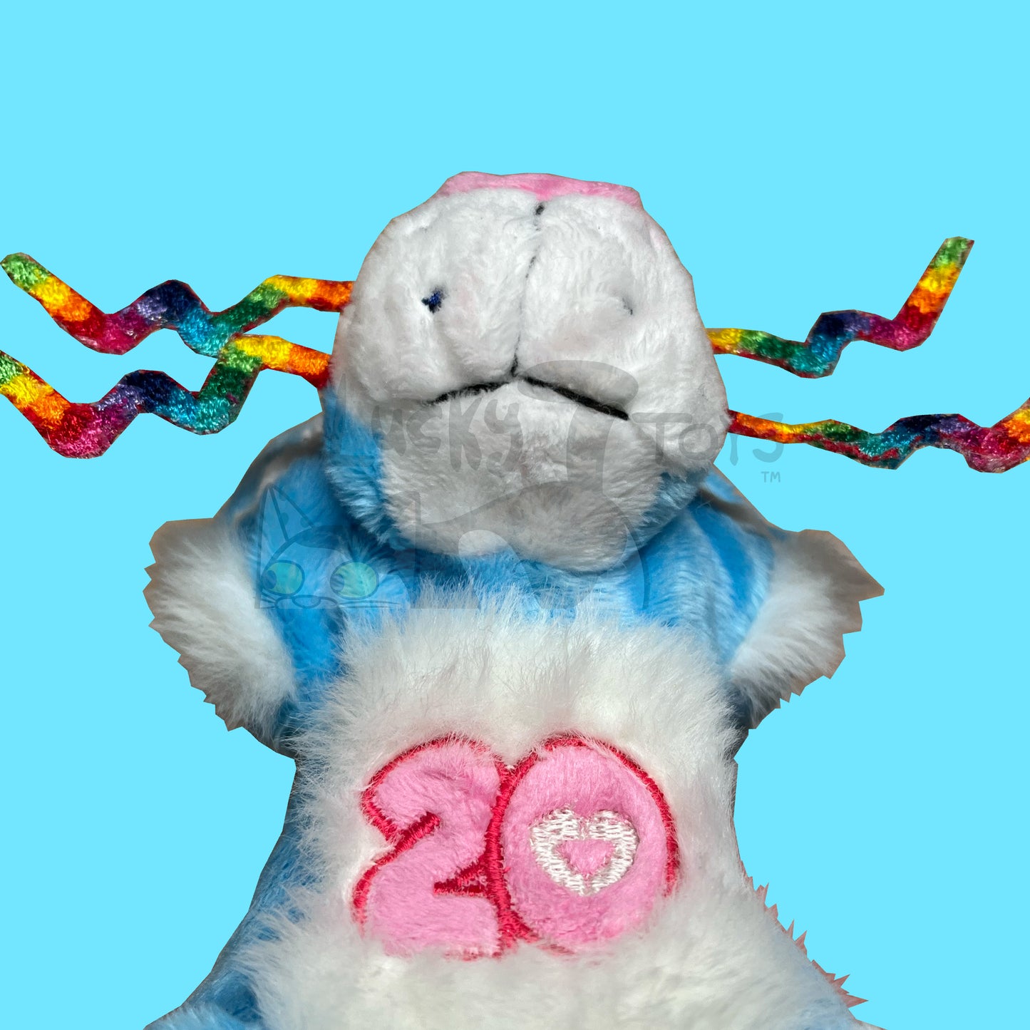 "20 Year Tiger" Webkinz Inspired Plush Blue and White Tiger with Rainbow Whiskers