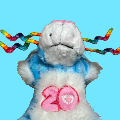 "20 Year Tiger" Webkinz Inspired Plush Blue and White Tiger with Rainbow Whiskers