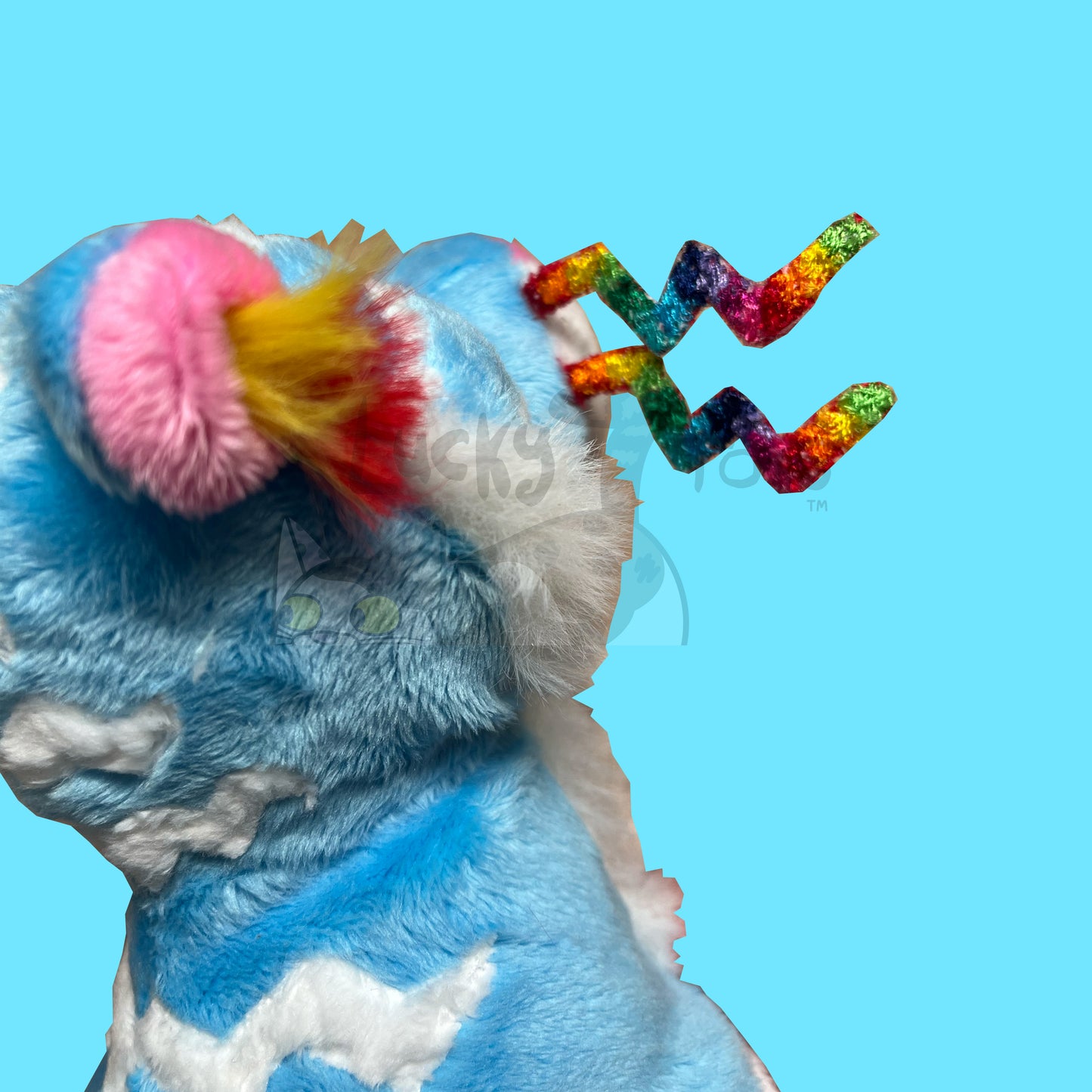 "20 Year Tiger" Webkinz Inspired Plush Blue and White Tiger with Rainbow Whiskers