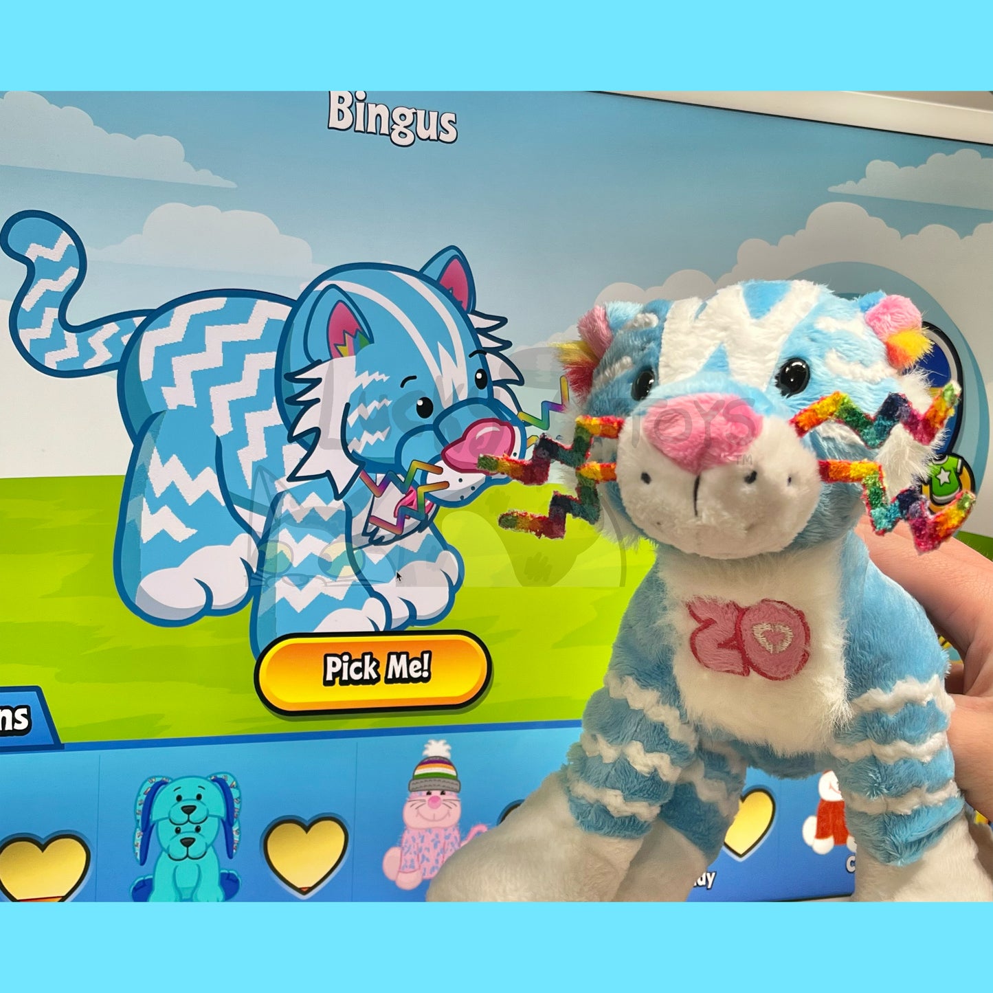 "20 Year Tiger" Webkinz Inspired Plush Blue and White Tiger with Rainbow Whiskers