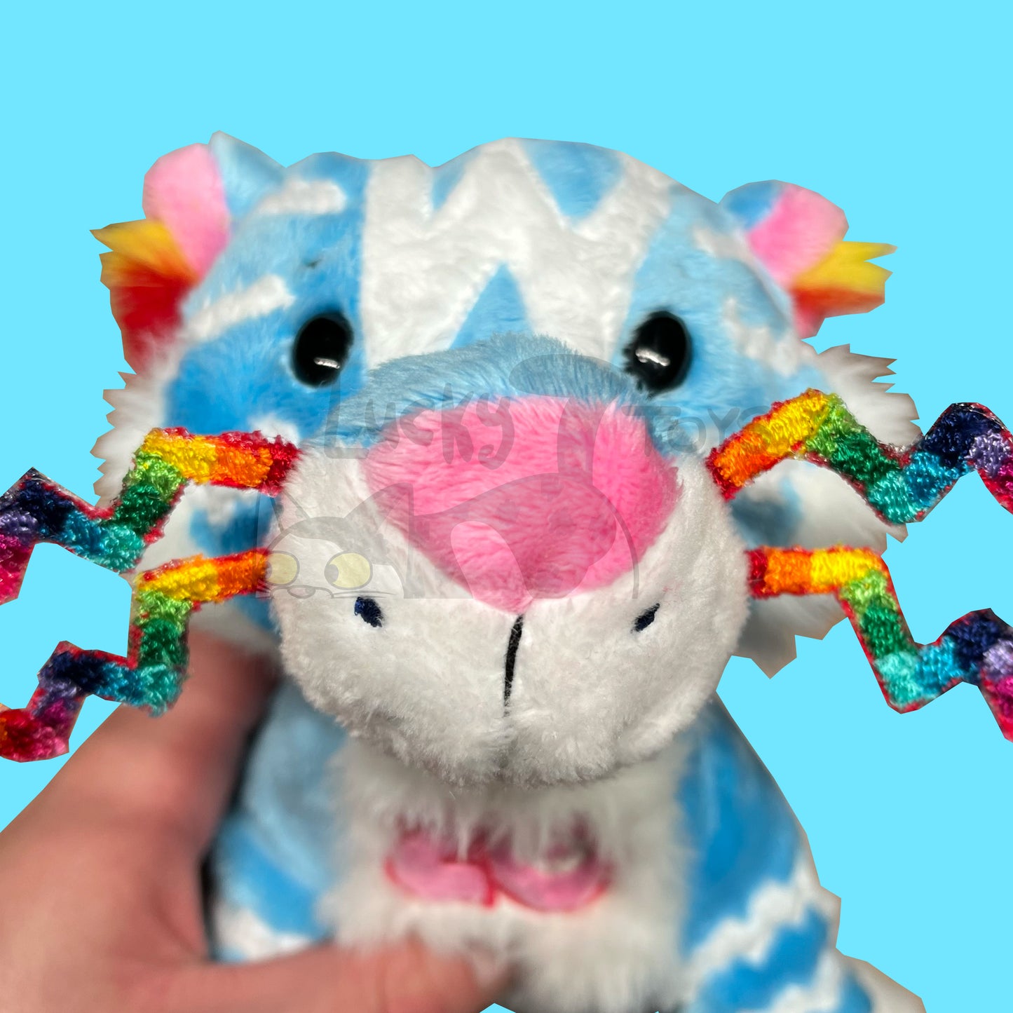 "20 Year Tiger" Webkinz Inspired Plush Blue and White Tiger with Rainbow Whiskers