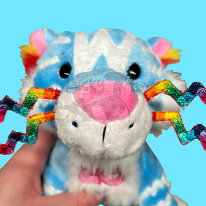 "20 Year Tiger" Webkinz Inspired Plush Blue and White Tiger with Rainbow Whiskers