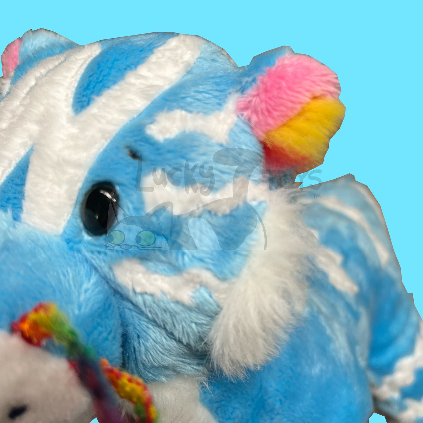 "20 Year Tiger" Webkinz Inspired Plush Blue and White Tiger with Rainbow Whiskers