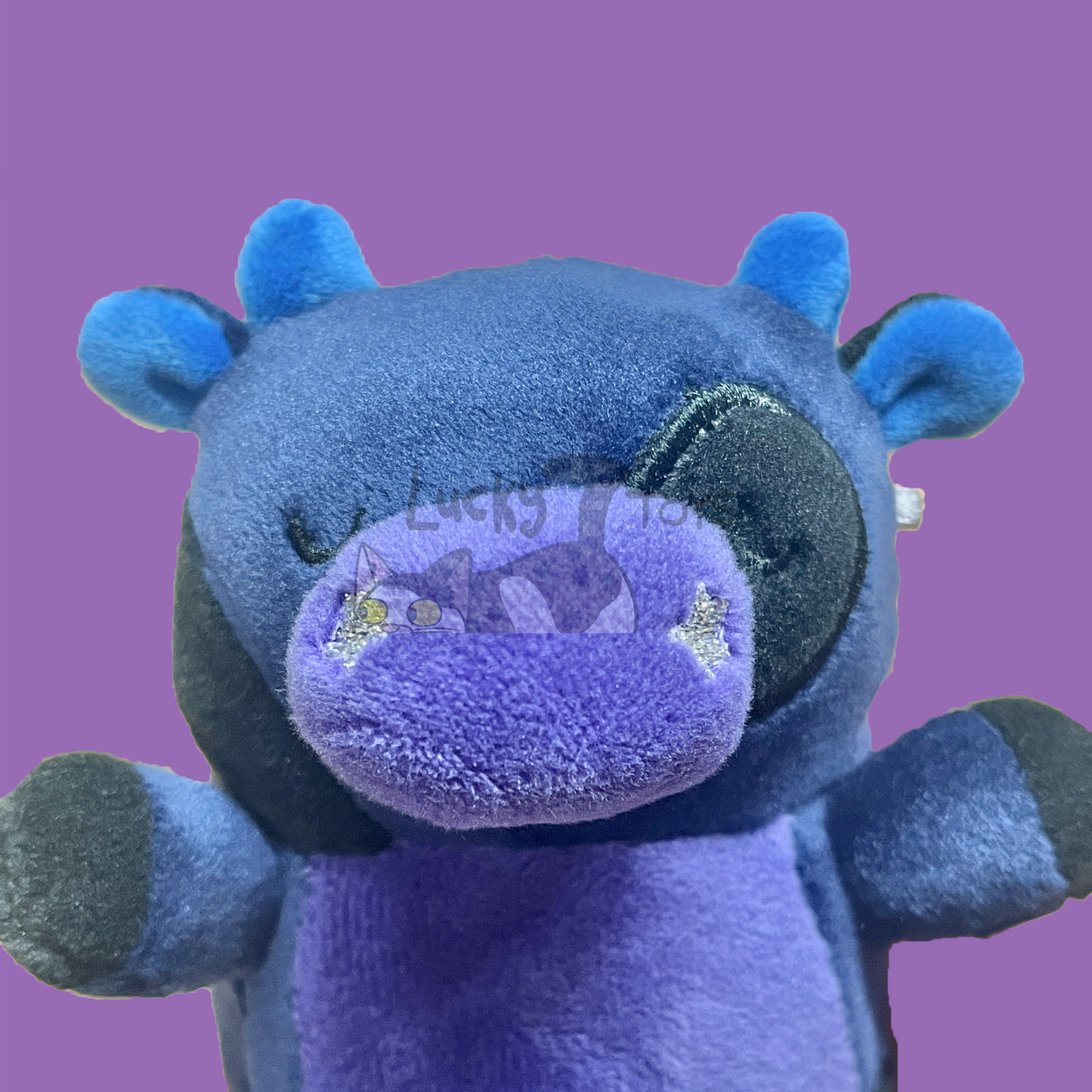 5" Squishy Dark Blue Black Purple Cow Plush with Star Nostrils and Moon on Belly (Pre-Made Clearance)