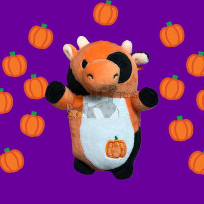 Custom Handmade Squishy Cow Halloween Plush 3.5 inch clip keychain, 5 inch, or 8 inch Squishmallow Fabric Plushies (Ships in 1-3 Weeks)